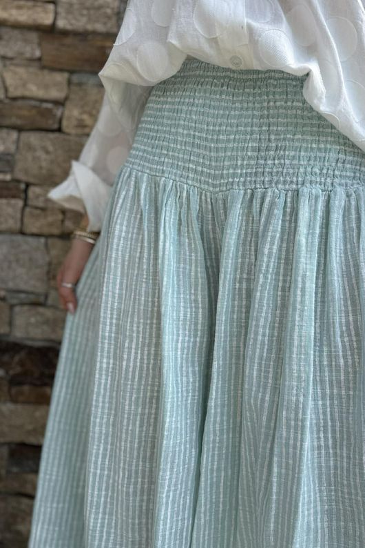 Marina Chalk Stripe Palazzo Pant Mint Cream /9=